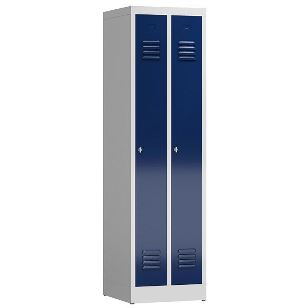 Lüllmann ClassiX Garderobenschrank, 2 Abteile, 1800 x 500 x 500 mm, lichtgrau/enzianblau, X-510101