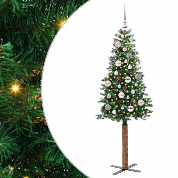 vidaXL Schlanker Weihnachtsbaum mit 150 LEDs mit Ständer Grün 150 cm, 3394853