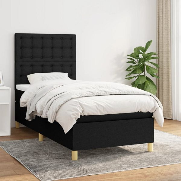 vidaXL Boxspringbett mit Matratze Schwarz 80x200 cm Stoff, 3142611