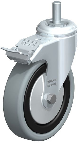 Blickle LKRA-VPA 126G-FI-FA-GS12 Apparate-Lenkrolle mit Gewindestift & Feststeller, Vollgummi, Grau, 292573