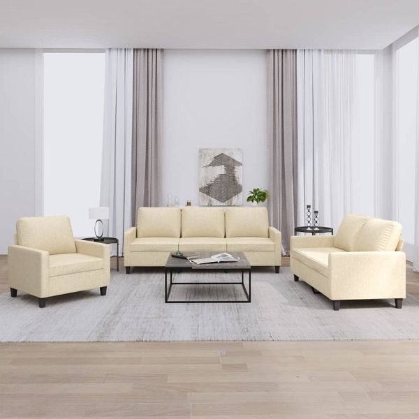 vidaXL 3-tlg. Sofagarnitur mit Kissen Creme Stoff, 3201430