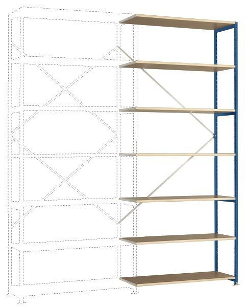 Manuflex Breitfach-Steckregal Anbauregal mit 7 Holzverbundböden, HxBxT = 3000 x 1250 x 500 mm, brillantblau, RP1727.5007