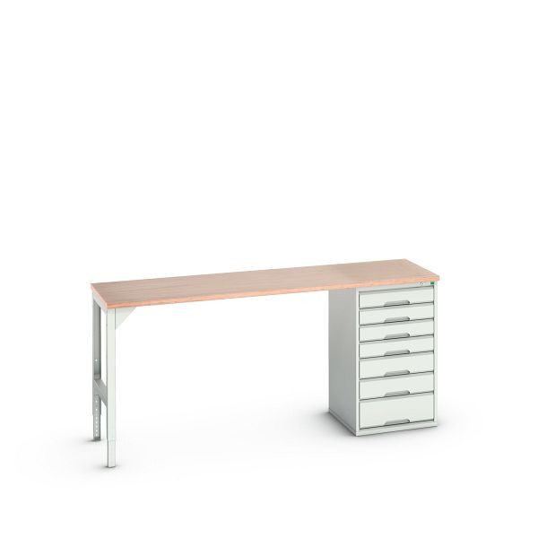 bott verso Unterbauwerkbank (Multiplex) mit 7 Schubladen (Breite: 525mm) BxTxH: 2000 x 600 x 930 mm, Lichtgrau / Lichtgrau, 16921951.16
