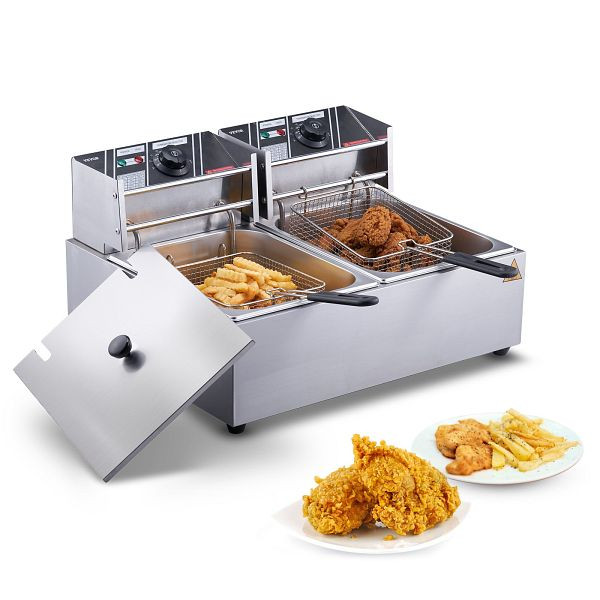 VEVOR 12x2L Kommerzielle Elektrische Fritteuse Edelstahl 1500W+1500W Abnehmbar, SG24L5000W12LIEZIV2