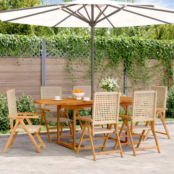 vidaXL 7-tlg. Garten-Essgruppe Poly Rattan und Massivholz Beige, 3281720