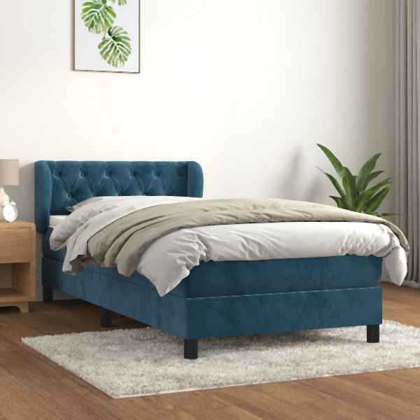 vidaXL Boxspringbett mit Matratze Dunkelblau 80x200 cm Samt, 3127641