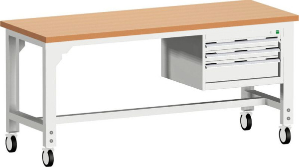 bott cubio Werkbank mobil mit Hängeschrank 3 Schubladen, Multiplex, höhenverstellbar BxTxH: 2000 x 750 x 840-1140 mm, Multiplex RAL 7035, 41003540.16V