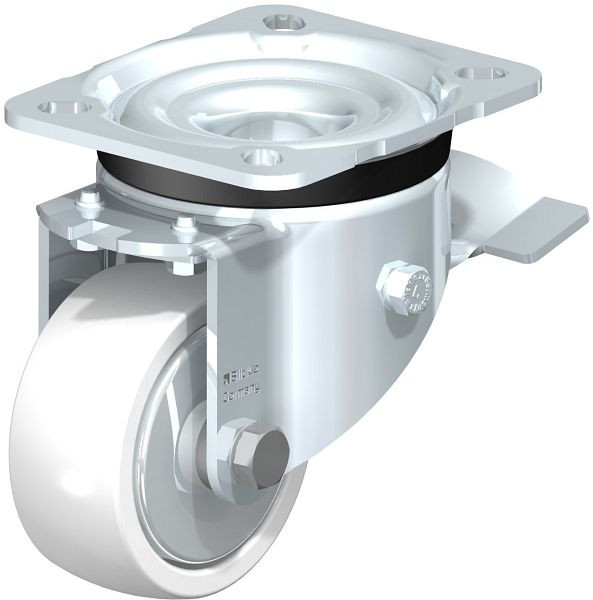 Blickle LK-SPO 75K-ST-FA Stahlblech-Lenkrolle, schwere Ausführung, mit Anschraubplatte & Feststeller, Polyamid, Weiß, 335299