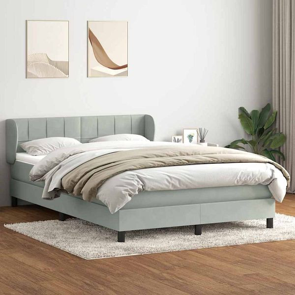 vidaXL Boxspringbett mit Matratze Hellgrau 160x210 cm Samt, 3317529