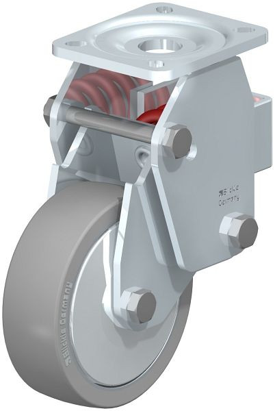Blickle BHF-ALTH 125K-1-AS-FA Stahlblech-Bockrolle, Schwerlast-Ausführung, mit Stahlfeder, Blickle Extrathane®, Grau, 853745