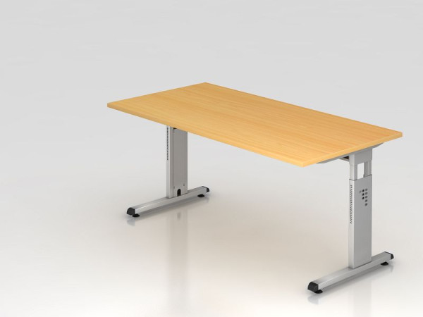 Hammerbacher Schreibtisch C-Fuß 160x80cm Buche/Silber, Arbeitshöhe 65-85 cm, VOS16/6/S