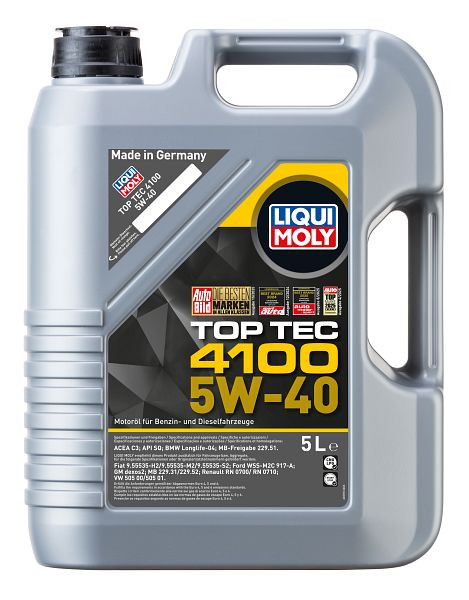 LIQUI MOLY Motoröl Top Tec 4100 5W-40, Kanister Kunststoff, VE: 5 Liter, 3701