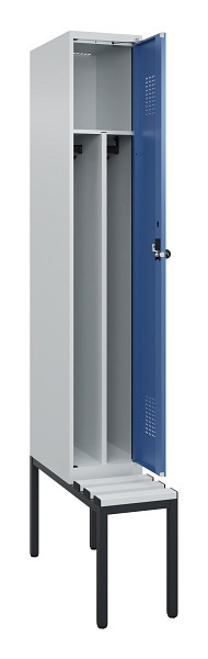 C+P Spind Evolo PLUS, 1 Abteile, 2120x300x815mm, 7035/5023, Haken 4, Drehriegel, Sitzfläche Kunststoff, Sitzbank, 0490507-10F S10063