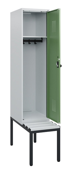 C+P Spind Evolo PLUS, 1 Abteil, 1950x400x815mm, 7035/6011, Drehriegel, Sitzfläche Kunststoff, Sitzbank, 0490505-12 S10064