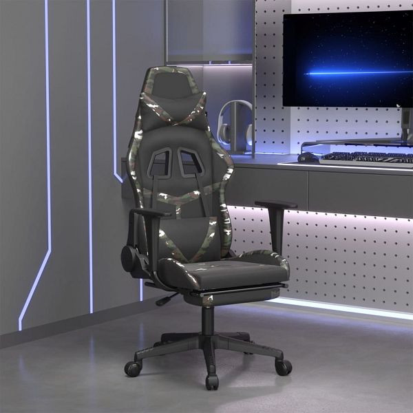 vidaXL Gamingstuhl mit Massage Fußstütze Schwarz Tarnfarben Kunstleder, 345444
