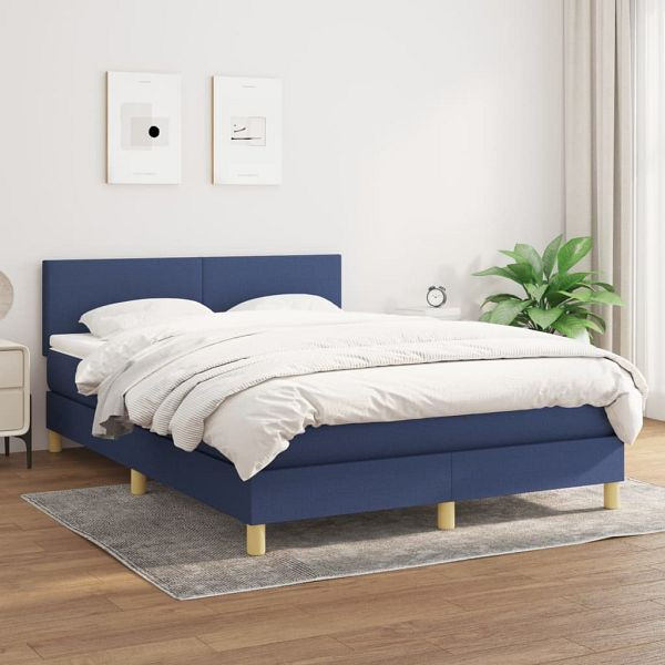 vidaXL Boxspringbett mit Matratze Blau 140x190 cm Stoff, 3140455