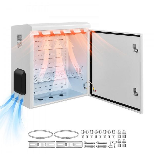 VEVOR Wasserdichtes Elektrogehäuse IP65, Stahl, mit Thermostat, Lüfter, Regenabdeckung, abschließbar, 60x30x60 cm, TGDQX242412IHH0B4001V7
