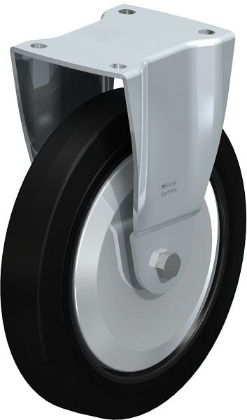 Blickle BH-POEV 250K-FA Stahlblech-Bockrolle, Schwerlast-Ausführung, mit Anschraubplatte, Elastik-Vollgummi, Schwarz, 646596