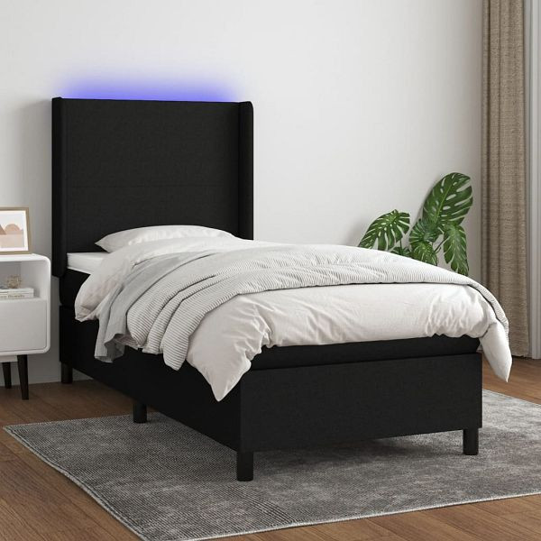 vidaXL Boxspringbett mit Matratze & LED Schwarz 80x200 cm Stoff, 3138111