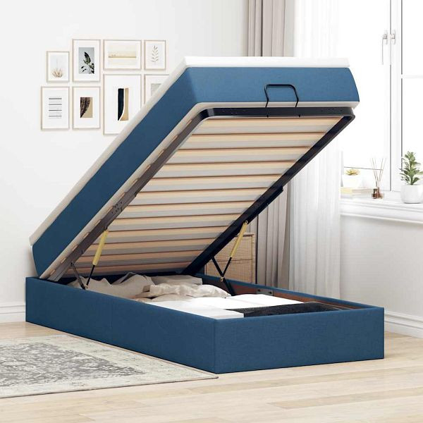 vidaXL Ottoman-Bett mit Matratze Blau 100x200 cm Stoff, 3311091
