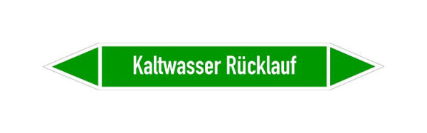 Schilder Klar Rohrleitungskennzeichen Kaltwasser Rücklauf, 187x26 mm Folie selbstklebend, 101438/61