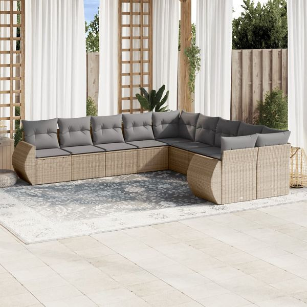 vidaXL 10-teilig Garten-Sofagarnitur mit Kissen Beige Poly Rattan, 3221908