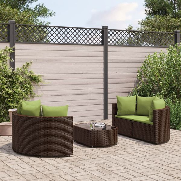 vidaXL 5-teilig Garten-Sofagarnitur mit Kissen Braun Poly Rattan, 3308446