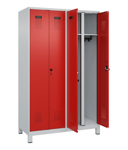 C+P Schwarz-Weiß-Spind Evolo PLUS, mit Füßen, 4 Abteile, 1950x1200x500mm, 7035/3020 Verkehrsrot, Abteile 4, Abteilbreite 300 mm, 049012-40 S10005