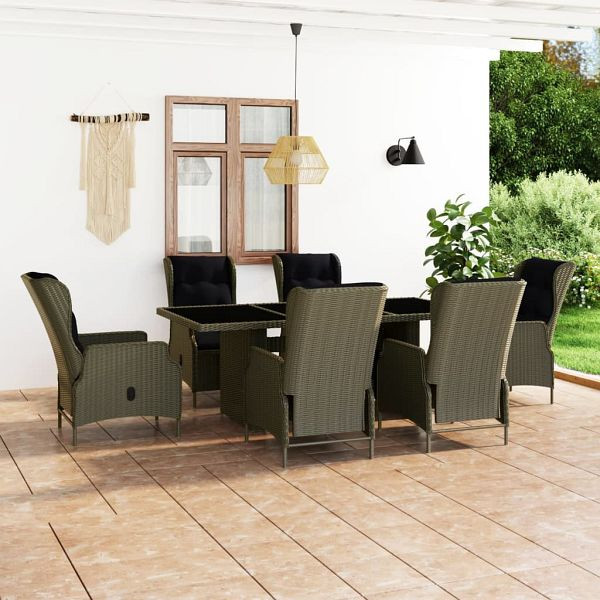 vidaXL 7-teilig Garten-Essgruppe mit Auflagen Poly Rattan Braun, 3060144