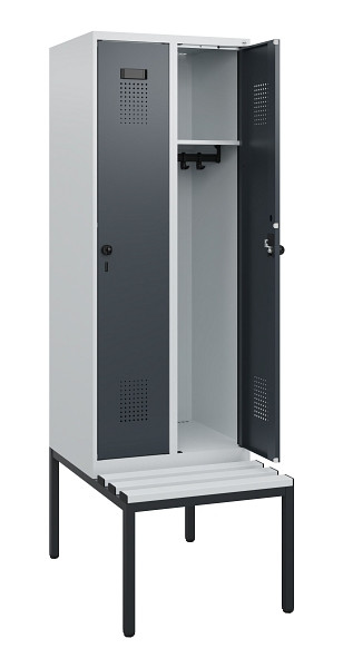 C+P Spind Evolo PLUS, 2 Abteile, 1950x600x815mm, 7035/7016, Drehriegel, Sitzfläche Kunststoff, Sitzbank, 0490505-20 S10066