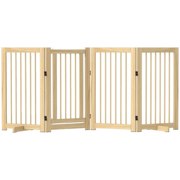 PawHut Absperrgitter Hund 4-teilig, 220 x 91 cm Faltbar Türschutzgitter mit Tür, Freistehend Hundegitter mit 2 Stützfüßen, D06-090V00ND