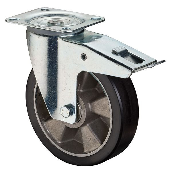 BS Rollen Transportrolle mit Feststeller, Breite 40 mm, Ø125 mm, bis 200 kg, Lauffläche Guss-Polyurethan, Körper Aluminium, Kugellager, LS420.B91.125