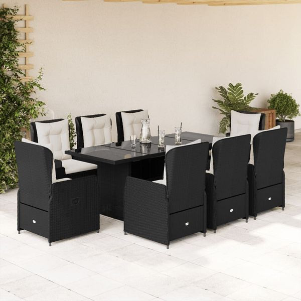 vidaXL 9-teilig Garten-Essgruppe mit Kissen Schwarz Poly Rattan, 3262778
