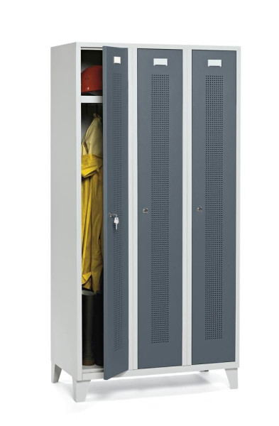 Deskin Garderobenspind SYSTEM SP1 mit Füßen, Korpus Lichtgrau, Türen Blaugrau, H 1800 x B 870 x T 500 mm, Zylinderschloss, 330854