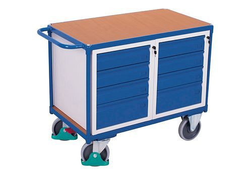 DENIOS classic-line Werkstattwagen mit 1 Ladefläche und 8 Schubladen, 1190 x 600 x 930 mm, 271549