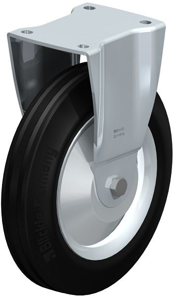 Blickle BH-RD 252R-FA Stahlblech-Bockrolle, Schwerlast-Ausführung, mit Anschraubplatte, Zweikomponenten-Vollgummi, Schwarz, 24570