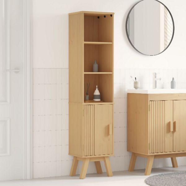 vidaXL Badezimmer-Schrank Braun 35x30x159 cm Massivholz Kiefer, 42001359