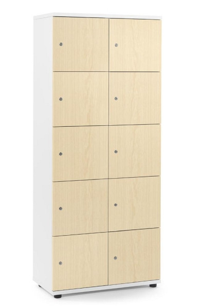 Deskin Schließfachschrank OFFICE-LINE mit 10 Fächern, Dekore Korpus Weiß, Türen Ahorn, H 1890 x B 800 x T 420 mm, Zylinderschlösser, 290076