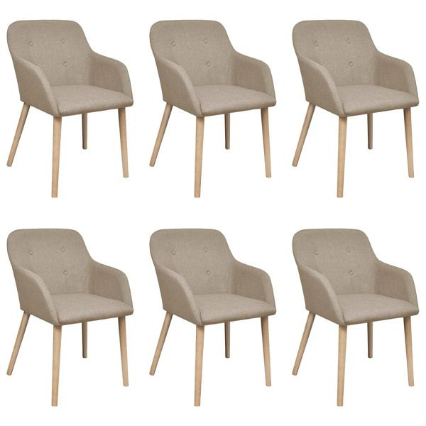 vidaXL Esszimmerstühle 6 Stück Beige Stoff und Massivholz Eiche, 270571