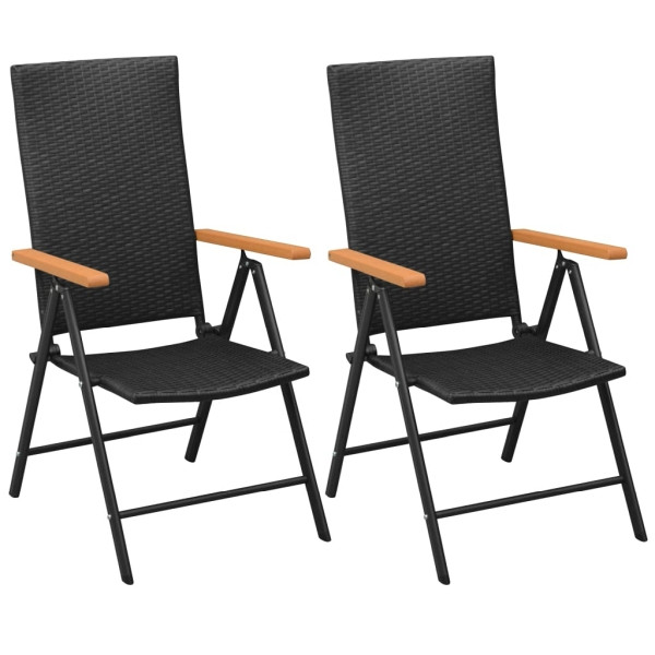 vidaXL Stapelbare Gartenstühle 2 Stück Poly Rattan Schwarz, 42798