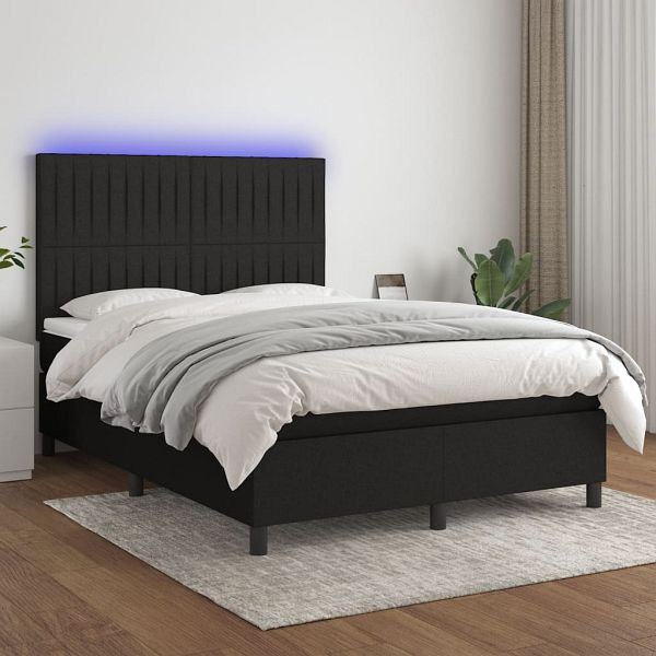 vidaXL Boxspringbett mit Matratze & LED Schwarz 140x190 cm Stoff, 3135031