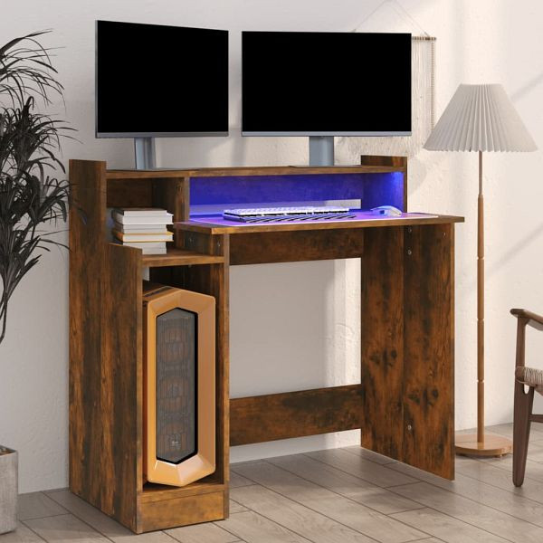vidaXL Schreibtisch mit LEDs Räuchereiche 97x45x90 cm Holzwerkstoff, 820475