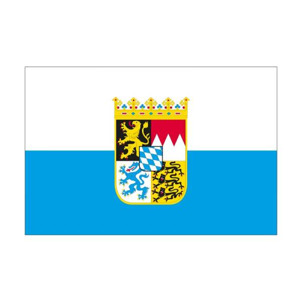Stein HGS Landesflagge Bayern (weiß/blau mit Wappen), 200 x 335 cm (Querformat), mit Seil und Schlaufe, FlagTop 160 g/m², für Fahnenmasten ab 8 m, ohne Hohlsaum, 26141