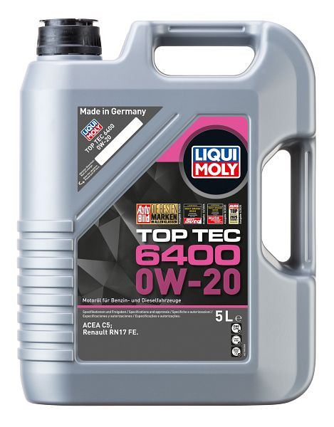 LIQUI MOLY Motoröl Top Tec 6400 0W-20, Kanister Kunststoff, VE: 5 Liter, 21585