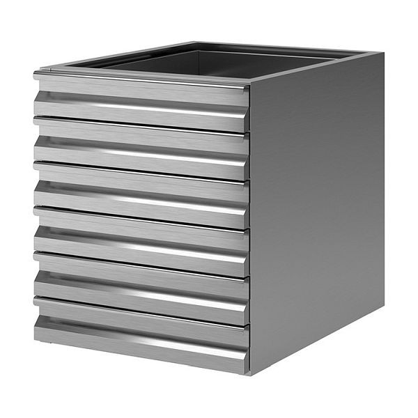 Gastro-Inox Schubladenschrank aus Edelstahl mit 6 Schubladen für Pizzateigbällchen, komplett mit weißen Kunststoffblechen, 301.707