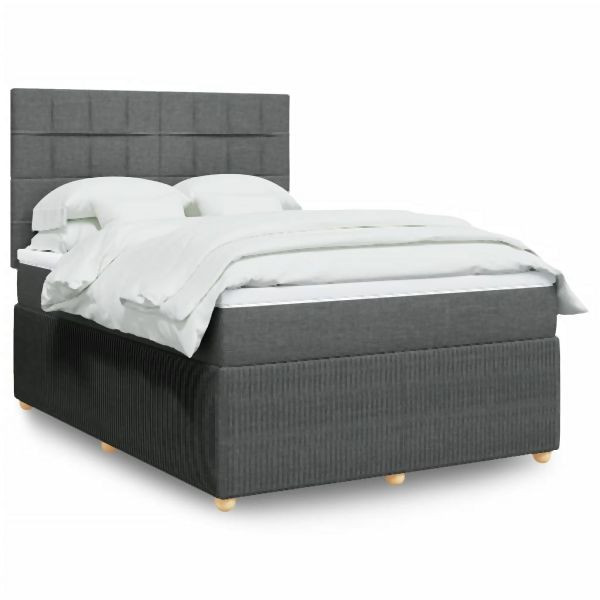 vidaXL Boxspringbett mit Matratze Dunkelgrau 140x190 cm Stoff, 3294352