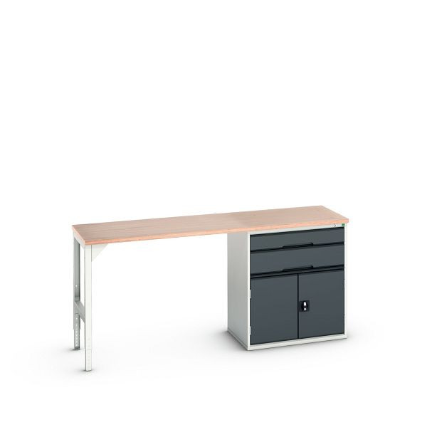 bott verso Unterbauwerkbank (Multiplex) mit 2 Schubladen, 1 Tür (Breite: 800mm) BxTxH: 2000 x 600 x 930 mm, Lichtgrau / Anthrazitgrau, 16921955.19