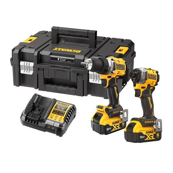 DeWalt 18V XR Akku-Kombopack (bürstenlos) Akku-Bohrschrauber DCD800, Akku-Schlagschrauber DCF850 (1/4"), 2x Akkus (18 Volt / 5,0 Ah), DCK2051P2T-QW