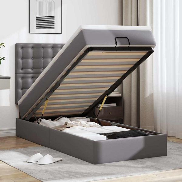 vidaXL Ottoman-Bett mit Matratze Grau 80x200 cm Kunstleder, 3312974