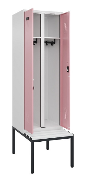 C+P Schwarz-Weiß-Spind Evolo PLUS, Bank, 2 Abteile, 2120x600x815mm, 9016/3015, Zylinderschloss, Sitzfläche Kunststoff, Sitzbank, 0490527-20 S10107